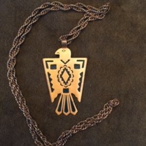 Southwestern Native American "signed" solid copper pendant & Chain- Thunderbird